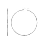 Ridge Textured Hoop Earrings in Sterling Silver(2x50mm)