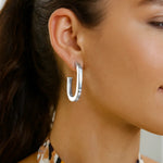 Sterling Silver Thick Oval Link C Hoop Earrings