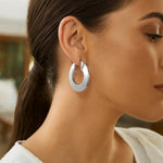 Sterling Silver Rhodium Plated Large Puffed Hoop Earrings