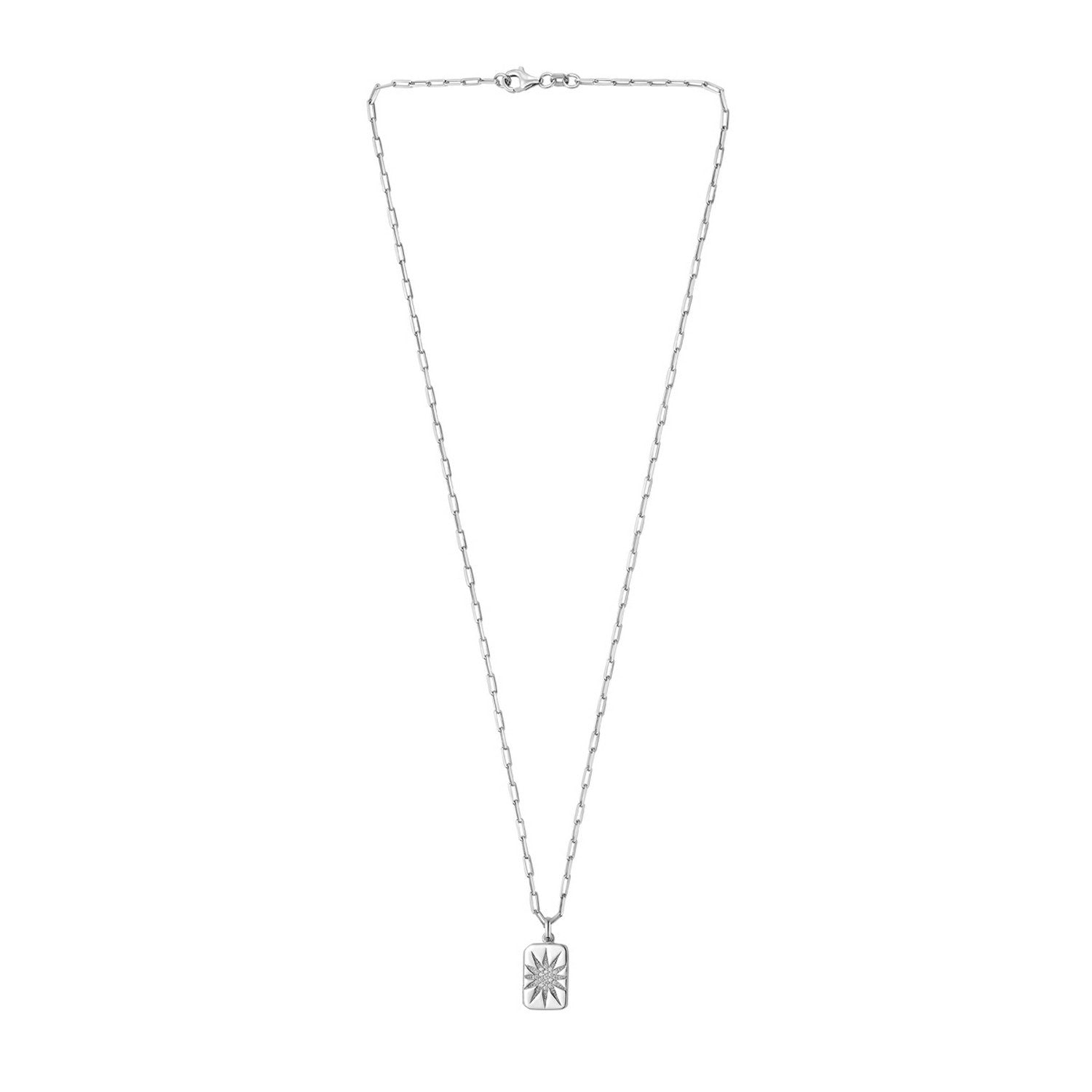 Sterling Silver Rhodium Plated Cubic Zirconia Starburst Locket Necklace