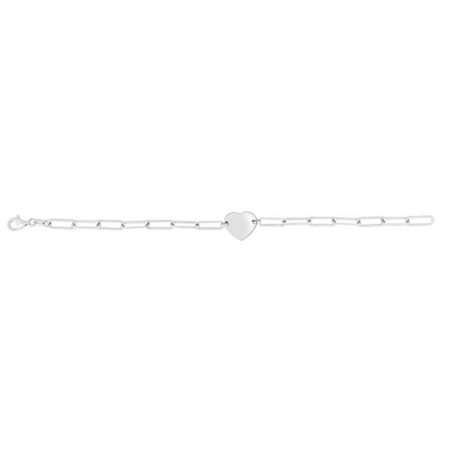 Sterling Silver Rhodium Plated Engravable Heart Paperclip Bracelet (2.10 mm)