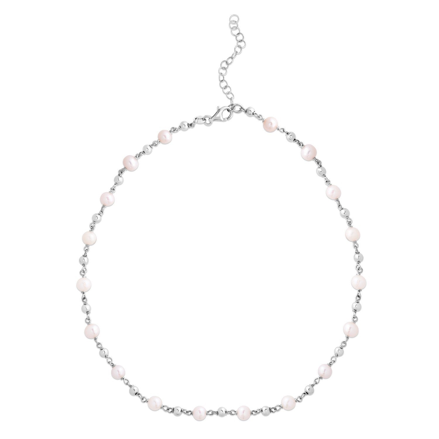 Sterling Silver Rhodium Plated Freshwater Pearl Bead Necklace