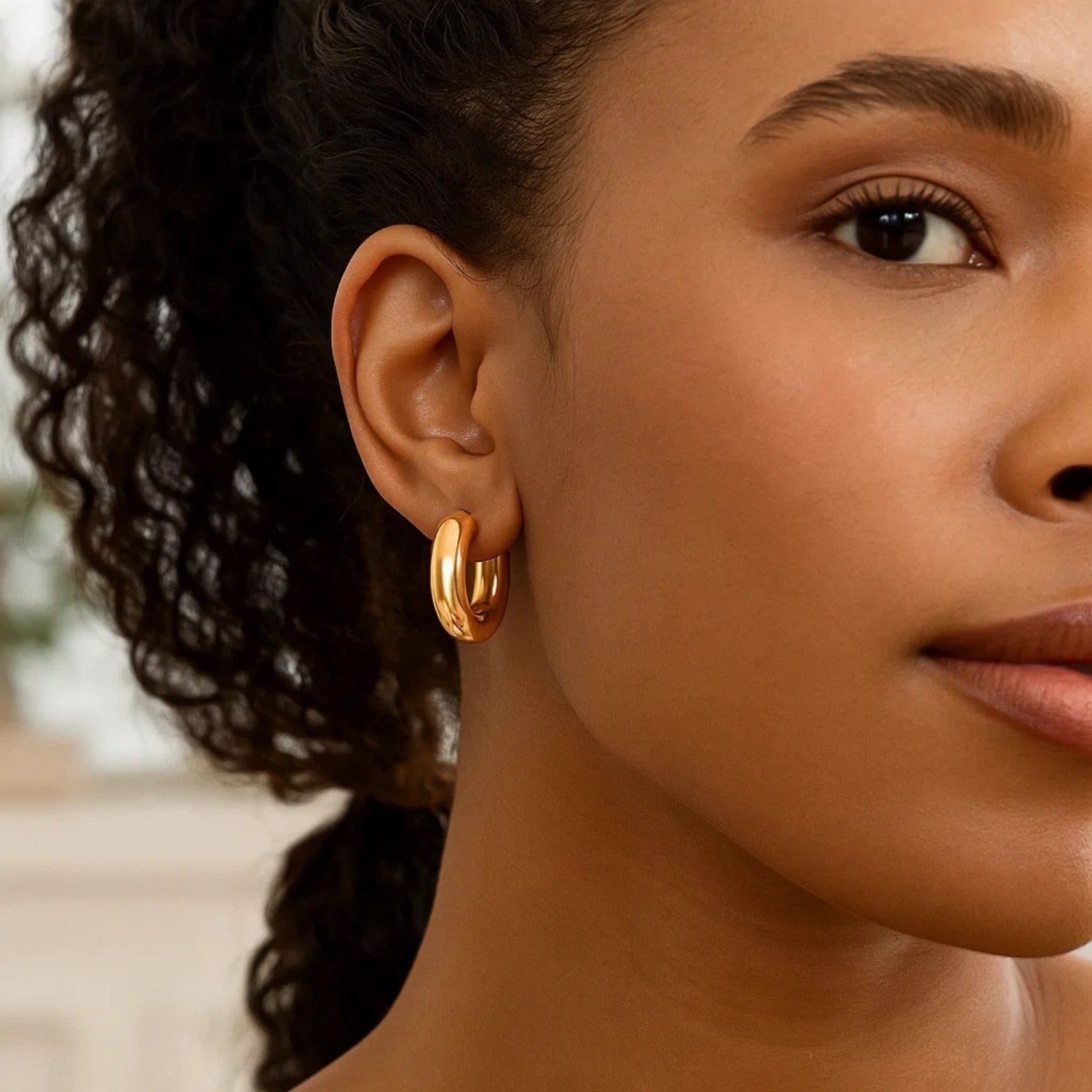 Sterling Silver Yellow Gold Plated Round Hoop Earrings