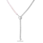 Sterling Silver Rhodium Plated Freshwater Pearl Paperclip toggle Necklace