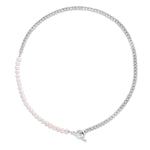 Sterling Silver Rhodium Plated Freshwater Pearl Paperclip toggle Necklace