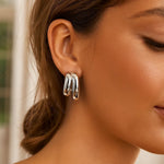 Sterling Silver Double Row Big and Small Hoop Earrings