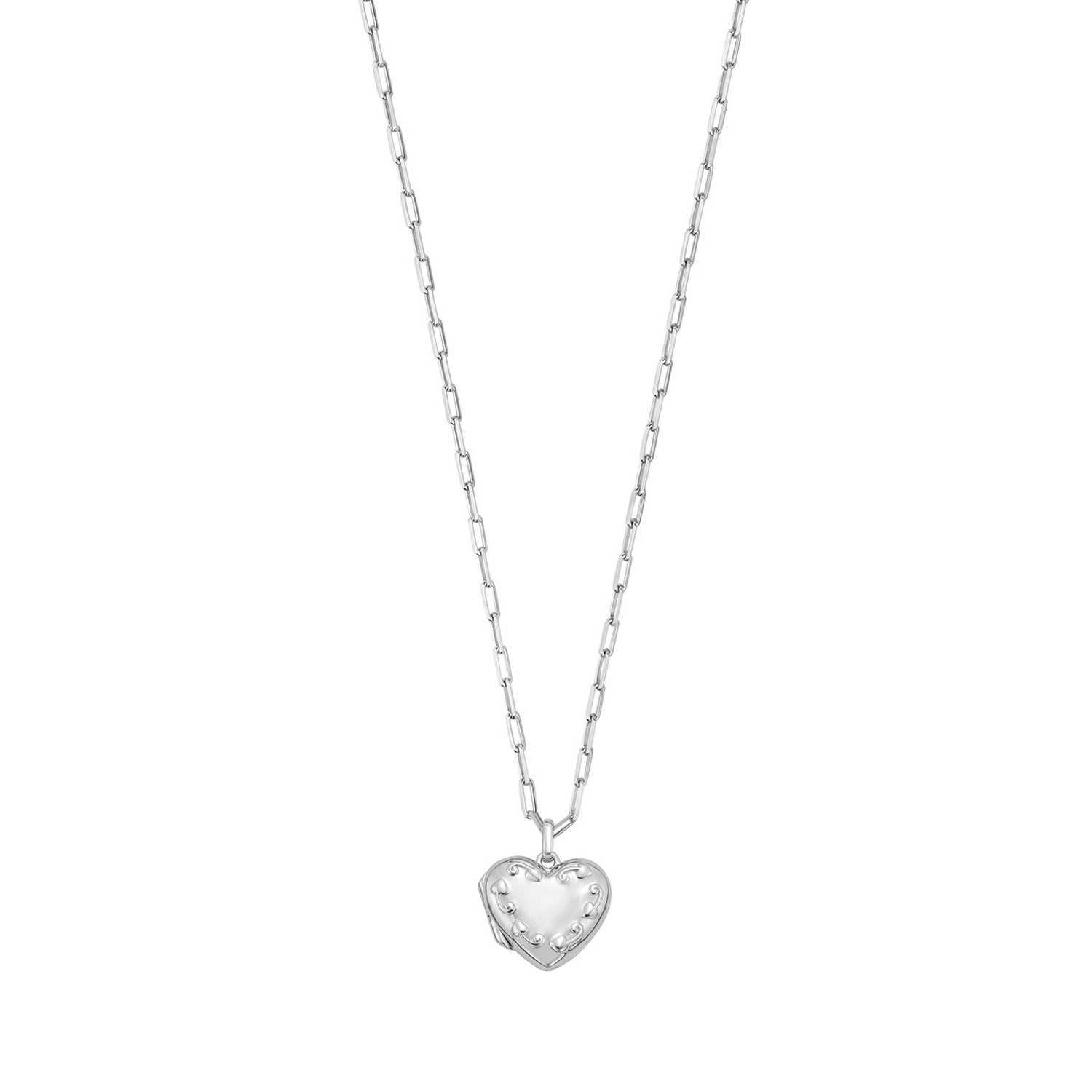 Sterling Silver Rhodium Plated Heart Locket Necklace
