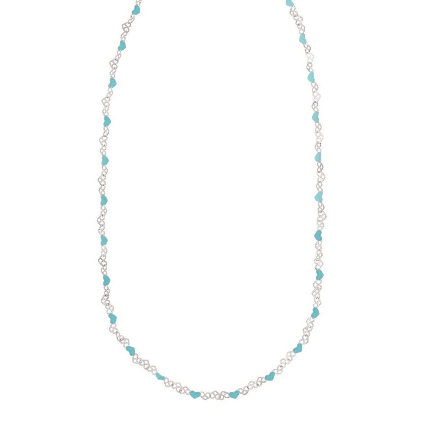 Sterling Silver Rhodium Plated Blue Enamel Hearts Necklace