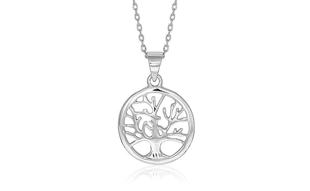 Sterling Silver inch Round Tree of Life Necklace