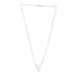 Sterling Silver Rhodium Plated Heart Paperclip Link Necklace