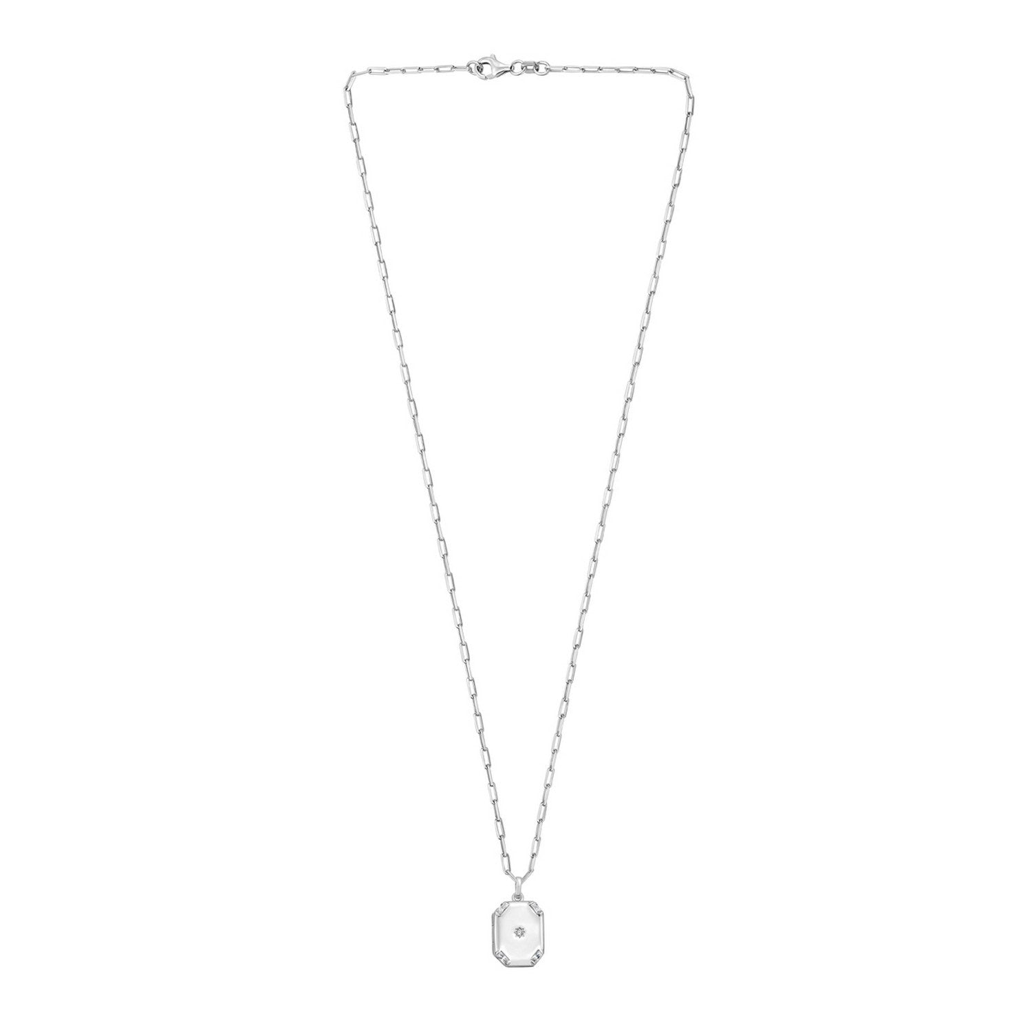 Sterling Silver Rhodium Plated Cubic Zirconia Octagonal Star Locket Necklace