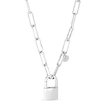 Sterling Silver Rhodium Plated Lock Paperclip Link Necklace