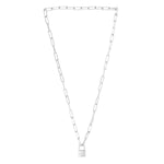 Sterling Silver Rhodium Plated Lock Paperclip Link Necklace