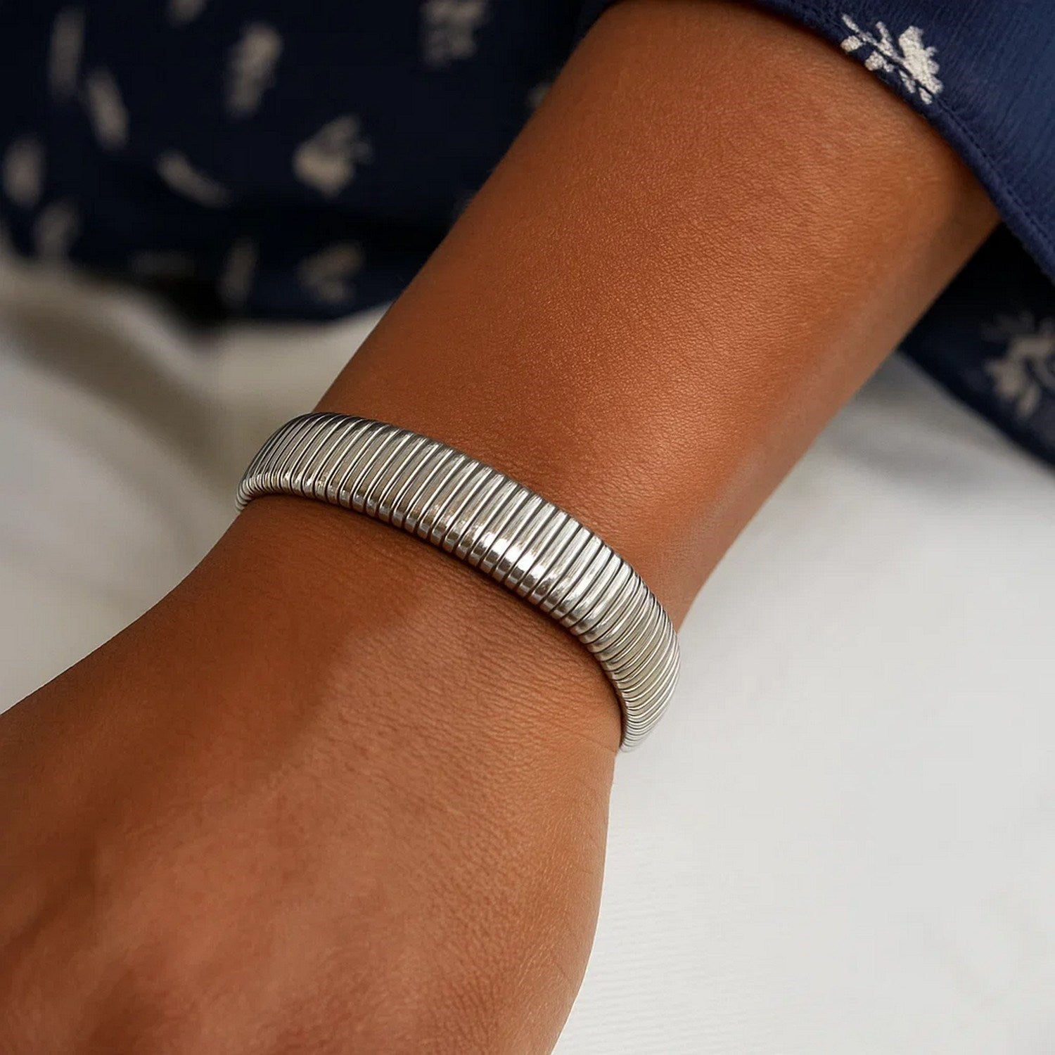 Sterling Silver Rhodium Plated Standard Thick Tubogas Bracelet (12.00 mm)