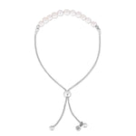 Sterling Silver Rhodium Plated Friendship Freshwater Pearl Drawstring Bracelet