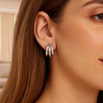 Sterling Silver Triple Barrelled Strand Hoop Earrings