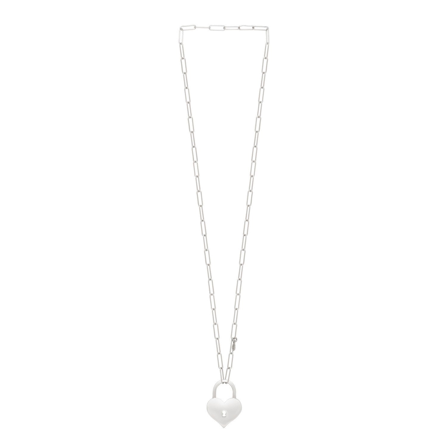 Sterling Silver Rhodium Plated Padlock Heart Necklace