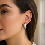 Sterling Silver Puffed Raindrop with Cubic Zirconia Stones Earrings