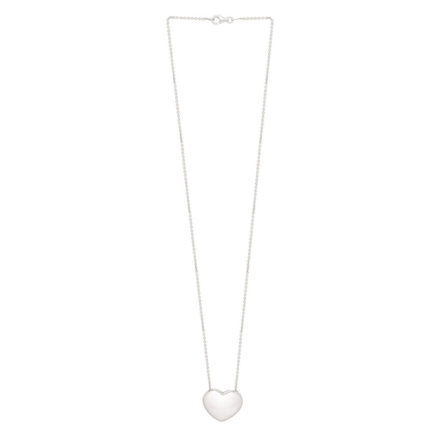 Sterling Silver Rhodium Plated Puffy Heart Necklace