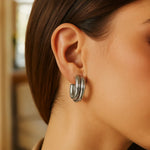 Sterling Silver Double Row Big and Small Round Hoop Earrings