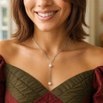 Sterling Silver Rhodium Plated Freshwater Pearl Paperclip Lariat Necklace