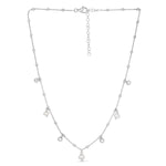 Sterling Silver Rhodium Plated Pearl Station Charm Necklace
