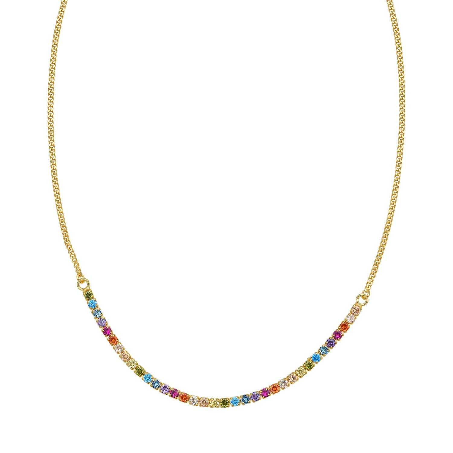 Sterling Silver Gold Plated Rainbow CZ Necklace