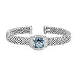 Popcorn Texture Cuff Bangle with Blue Topaz and Diamonds in Sterling Silver