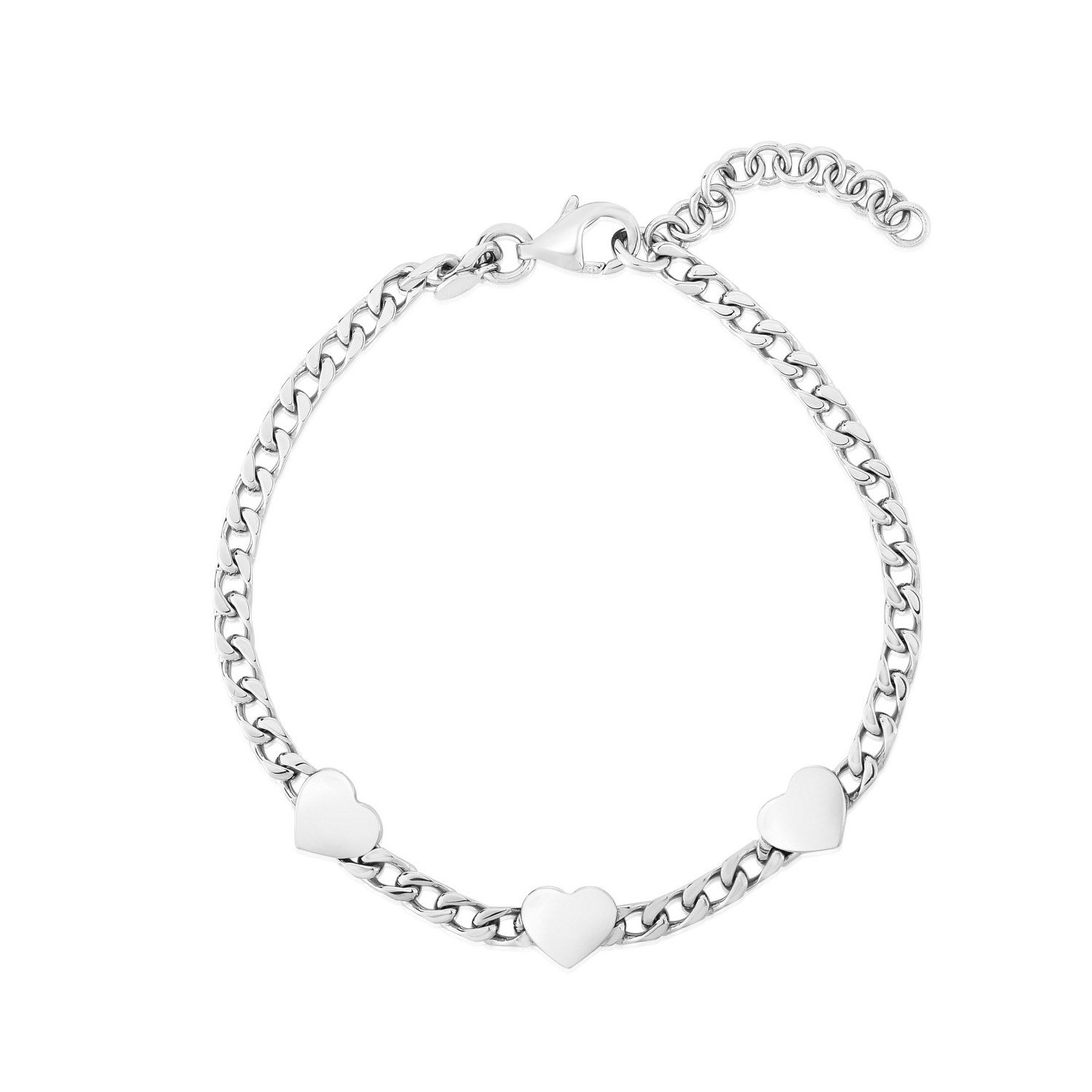 Sterling Silver Rhodium Plated Heart Chain Bracelet