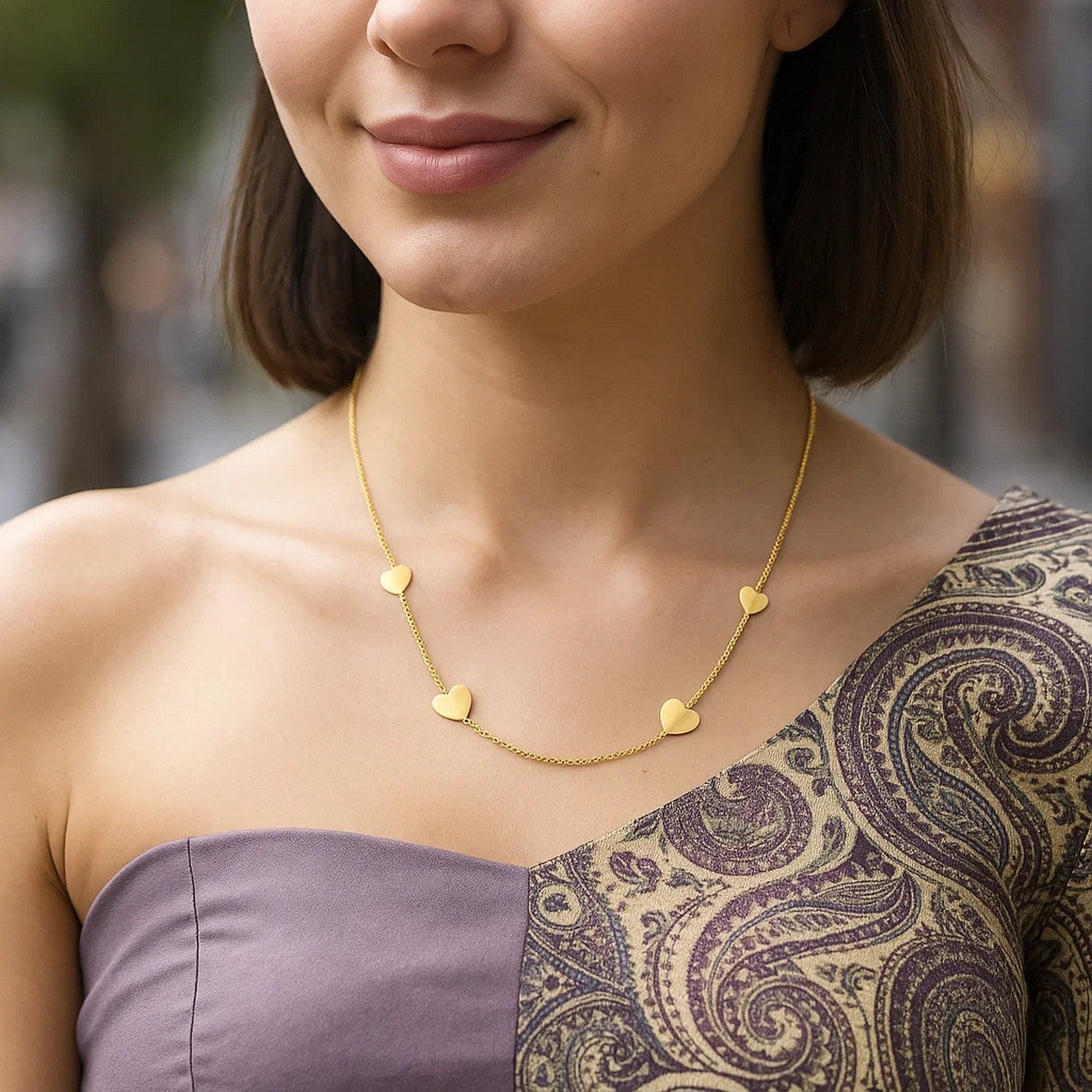 Sterling Silver Gold Plated Hearts Station Necklace