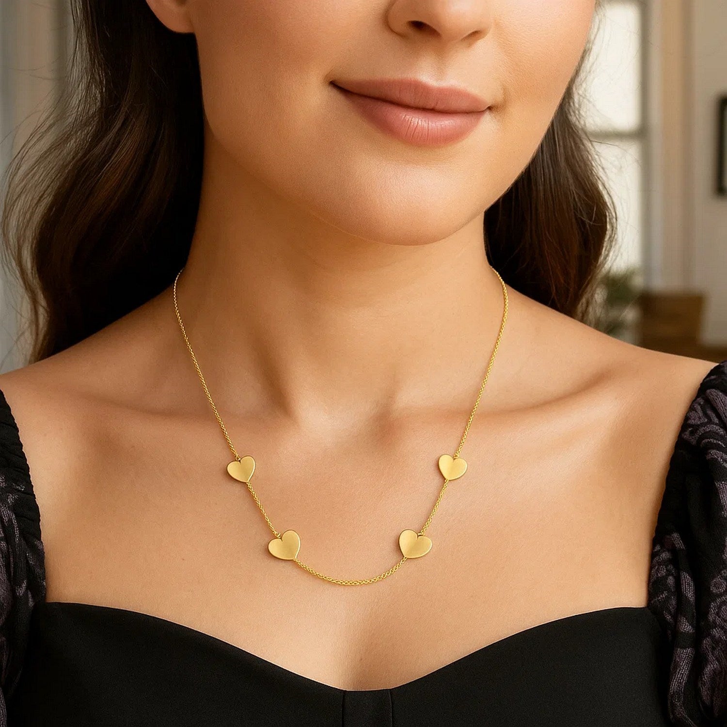 Sterling Silver Gold Plated Hearts Station Necklace