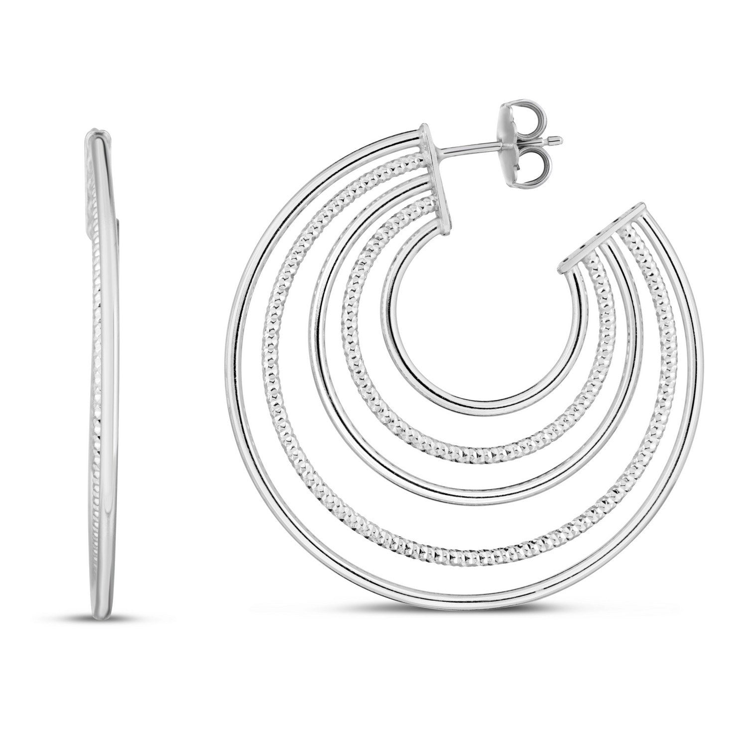 Sterling Silver Diamond Cut and Polished Five Row Hoop Earrings