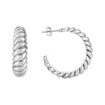 Sterling Silver Rhodium Plated Large Ribbed Twisted Hoop Earrings