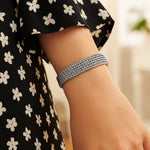 Woven Rope Bracelet with White Sapphire Accented Clasp in Sterling Silver