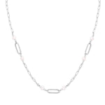 Sterling Silver Rhodium Plated Freshwater Pearl Paperclip Necklace