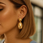 Sterling Silver Rhodium Plated Puffed Oval Double Button Drop Earrings