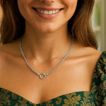 Sterling Silver Rhodium Plated Fancy Push Lock Rope Necklace