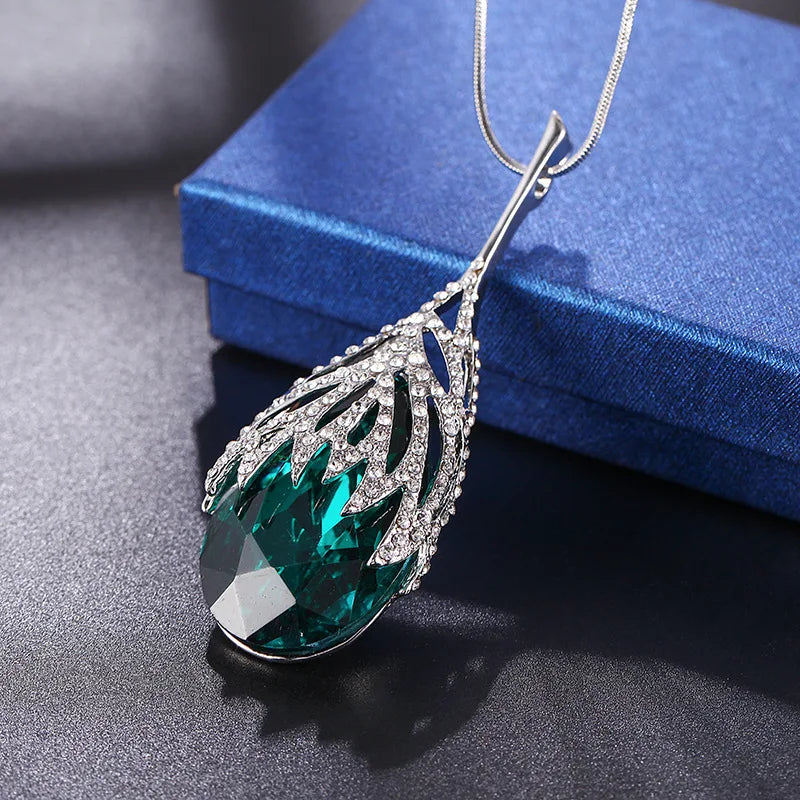 Long Necklaces for Women Fashion Gray Crystal Choker Collier Statement Pendants Accessories