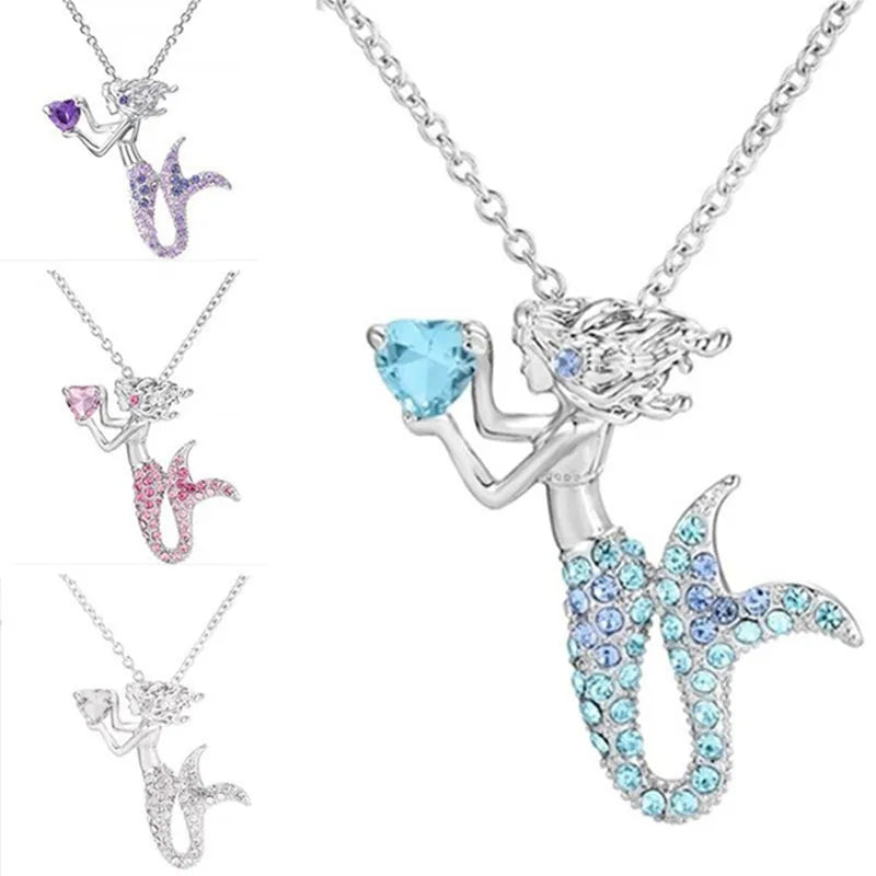 Necklaces for Women Jewelry Mermaid Tail Full Blue Purple White Crystal Clavicle Chain Pendant Birthday Gift