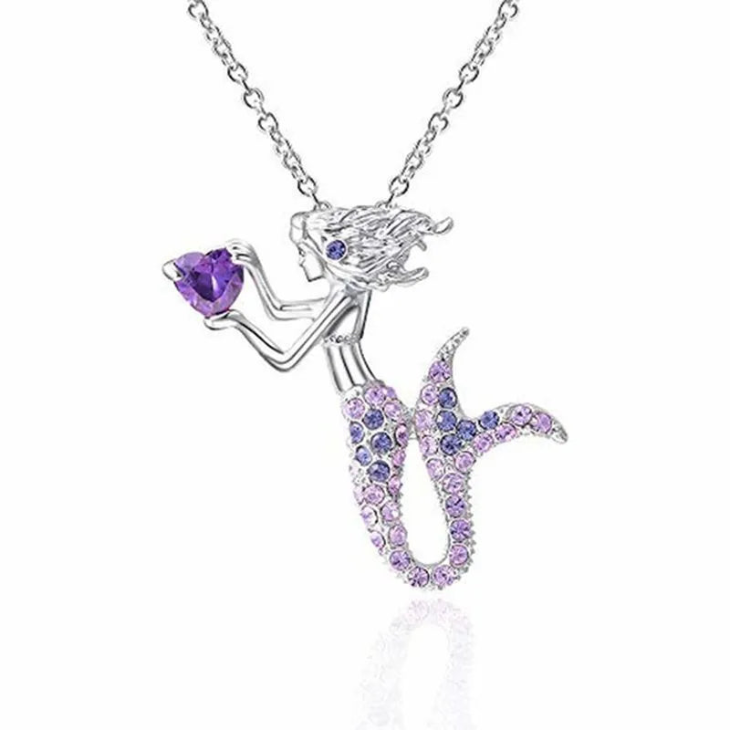 Necklaces for Women Jewelry Mermaid Tail Full Blue Purple White Crystal Clavicle Chain Pendant Birthday Gift