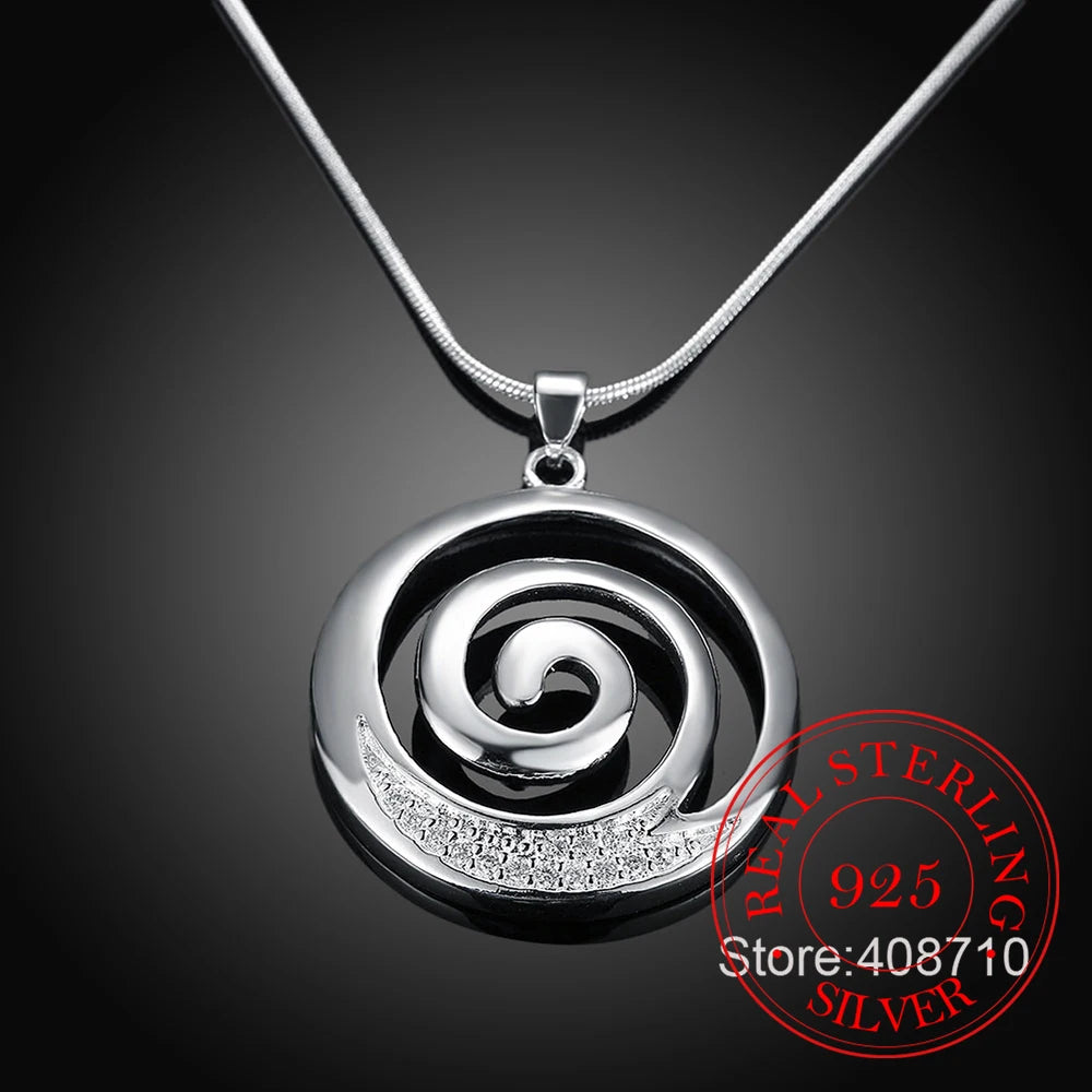 Simple Necklaces for Women Statement 925 Sterling Silver Surrounding Circle Zircon Pendants Necklace Wedding Bridal Jewelry