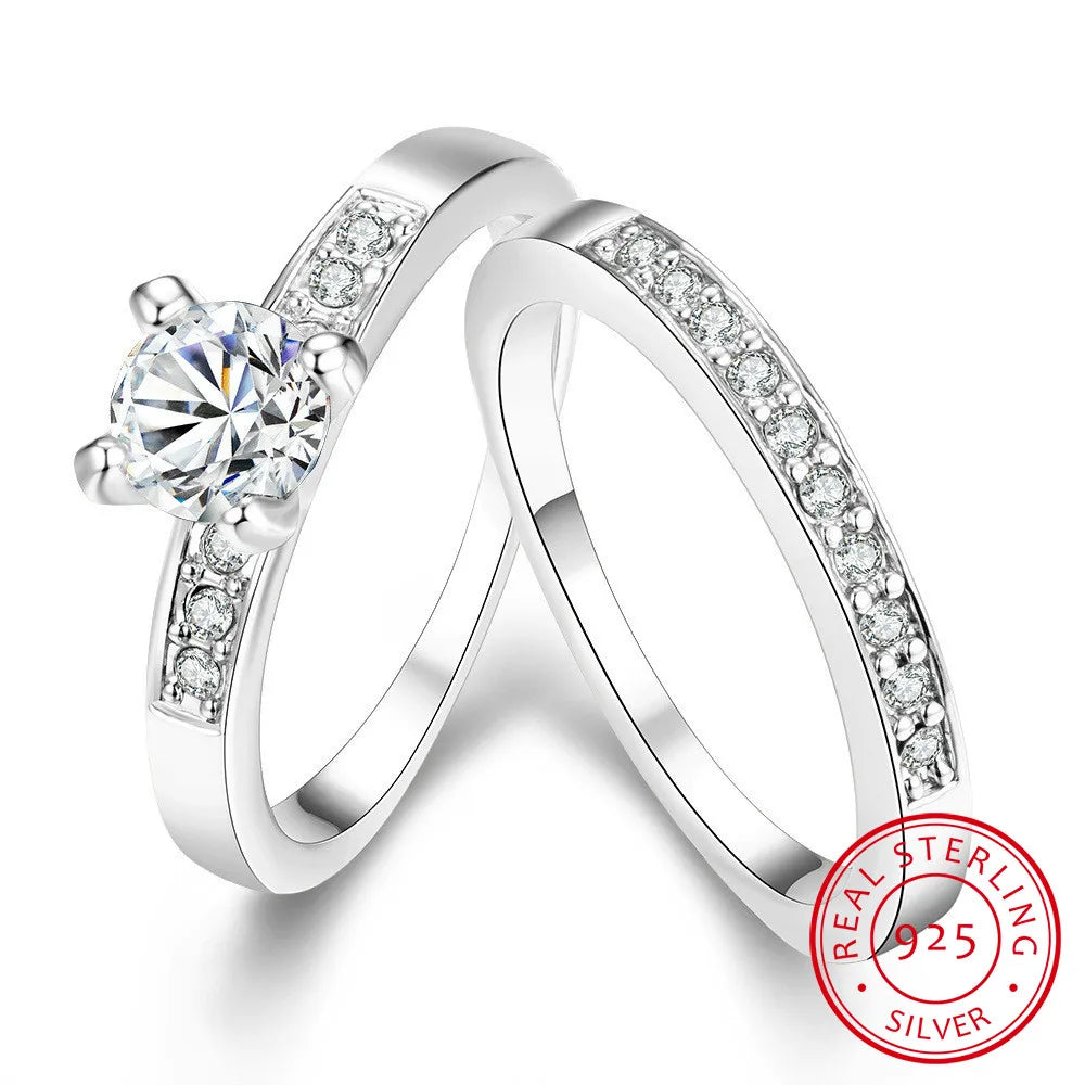 925 Silver Rings For Women Simple Double Stackable Fine Jewelry Bridal Sets Ring Wedding Engagement Accessory