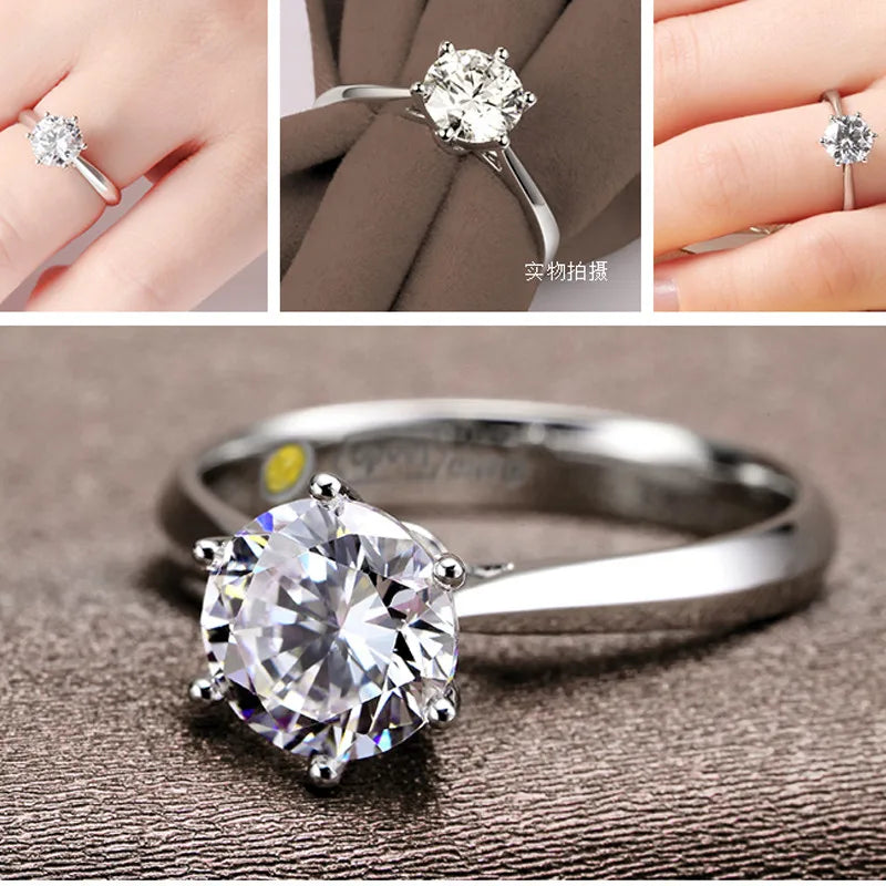 Fine Wedding Rings for Men Women Gift S925 Sterling Silver Color Austrian Crystal Engagement Proposal Ring