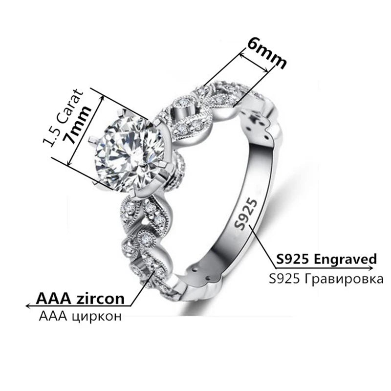 Wedding Engagement Rings For Women 1.5 Carat Zirconia White Gold Color Fashion Jewelry
