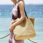 Women Handbag Summer Beach Bag Rattan Woven Handmade Knitted Straw Large Capacity.