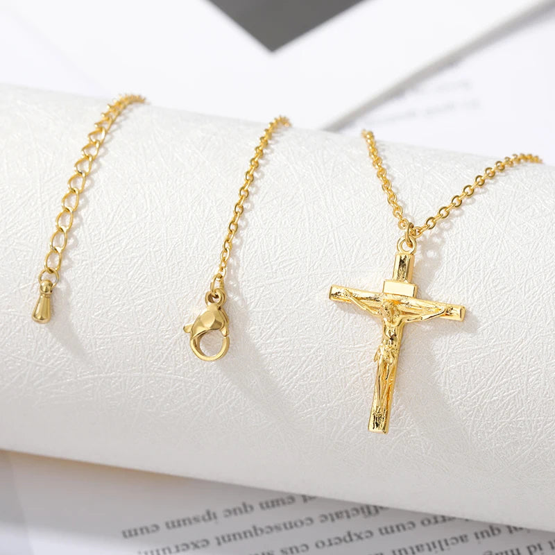 Religion Cross Necklace For Women Men Stainless Steel Chains Choker Christian Jesus Cross Pendants Jewelry Prayer Baptism Gifts