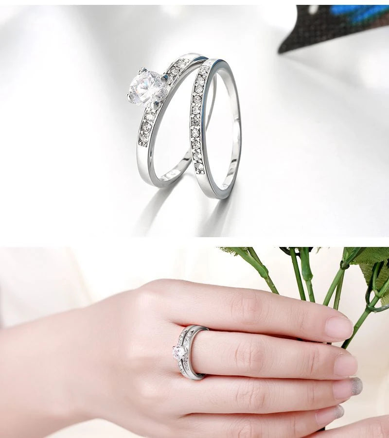 925 Silver Rings For Women Simple Double Stackable Fine Jewelry Bridal Sets Ring Wedding Engagement Accessory