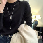 Women Long Necklace With Single Pearl Tassel Adjustable New Fashion Sweater Chain