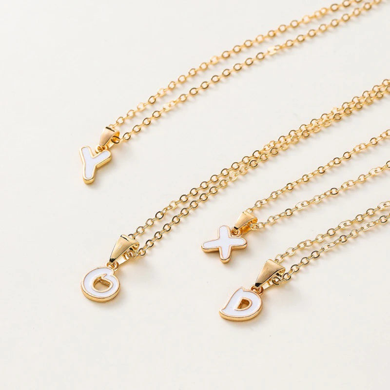 Name Initial Necklace For Women Simple Enamel A-Z Alphabet Pendants Choker Letter Necklaces Fashion Clavicle Chain Jewelry Gifts