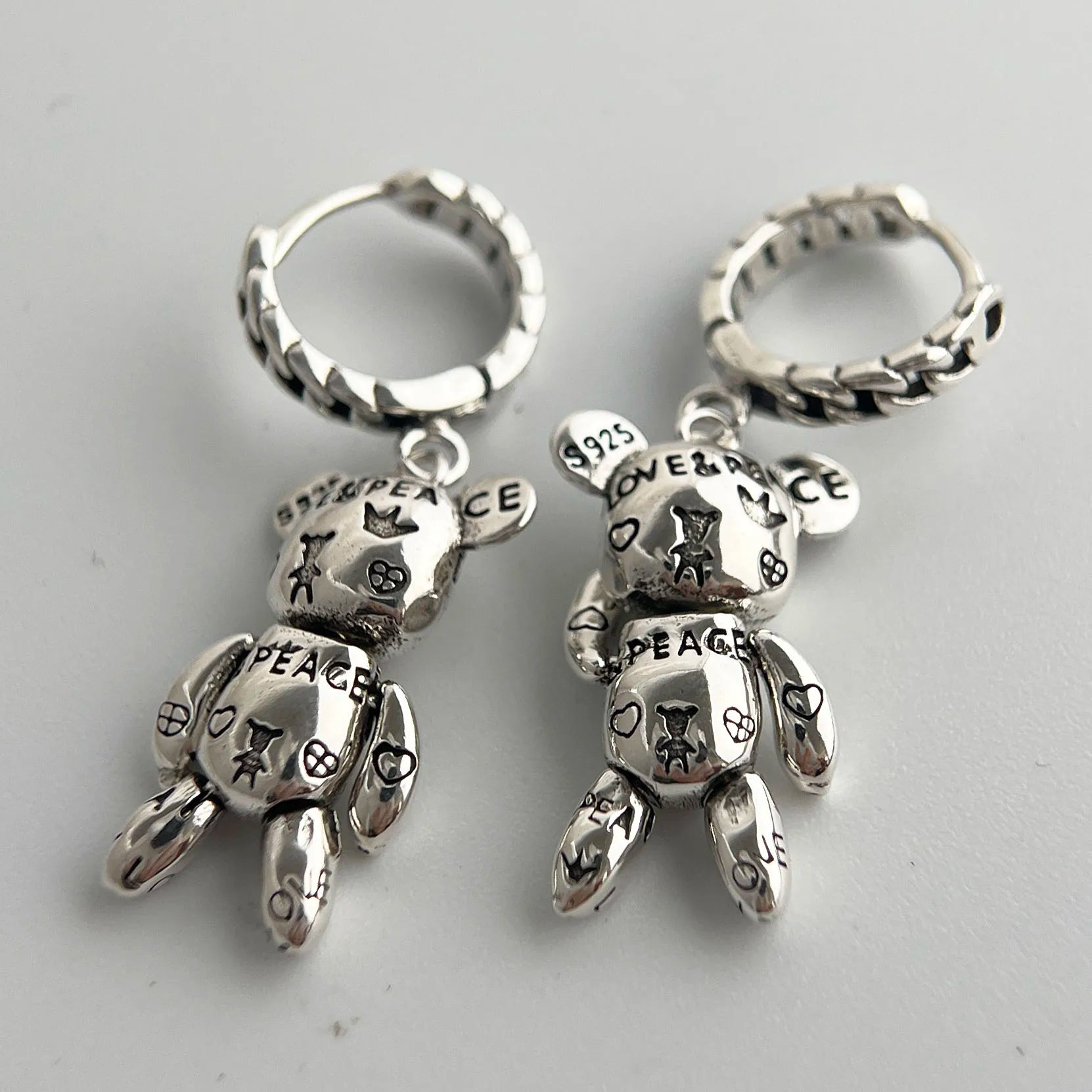 925 Sterling Silver Geometric Retro Bear Earrings for Women
